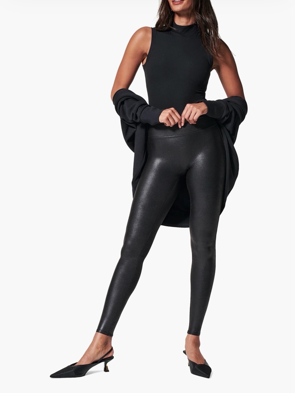 SPANX Black High-Waist Faux-Leather Leggings